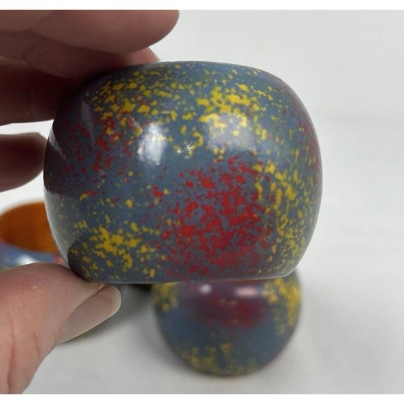 Set of 4 Boho Splatter Paint Multicolor Lacquered Wooden Napkin Rings Colorful - Picture 3 of 10